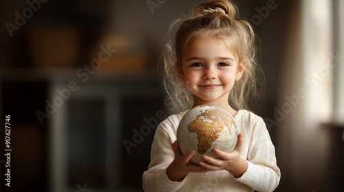 Cute children are learning different systems in the world. Holding a model globe in hand and learning happily. photo