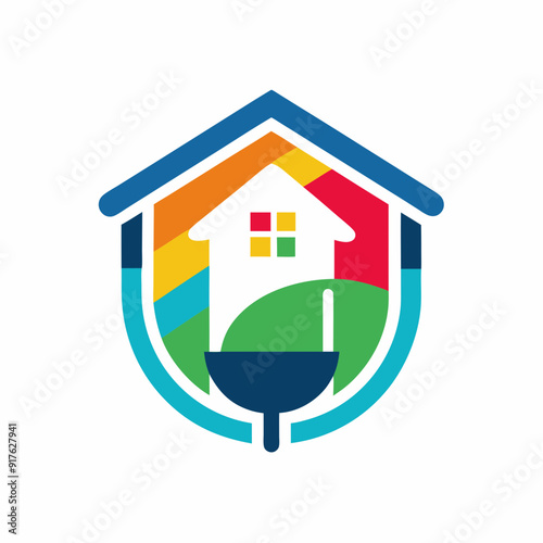 Modern painting service, decor, and repair of multicolour icon vector art Illustrations.