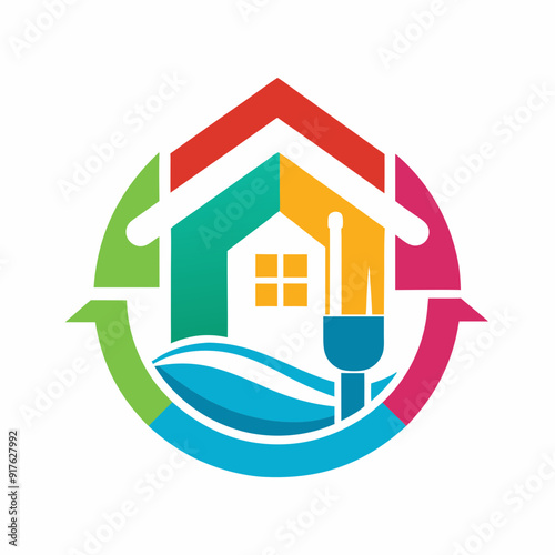 Modern painting service, decor, and repair of multicolour icon vector art Illustrations.
