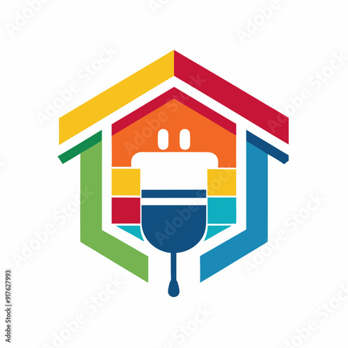 Modern painting service, decor, and repair of multicolour icon vector art Illustrations.