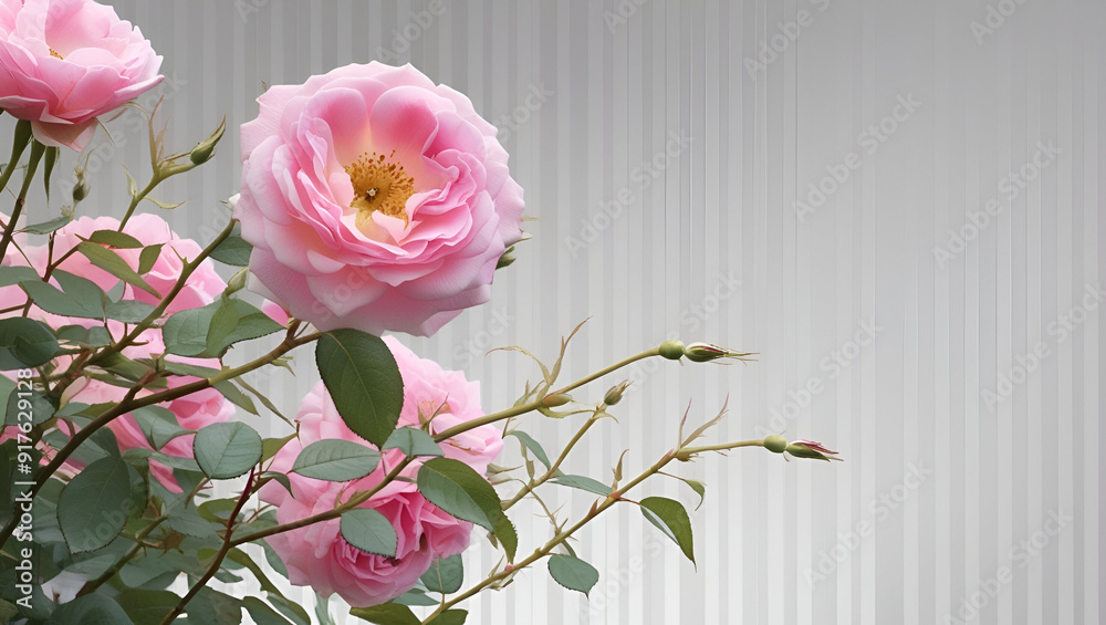 Fototapeta premium Title: A Lush Vibrant Pink Rose Bush with Delicate Intricate Petals