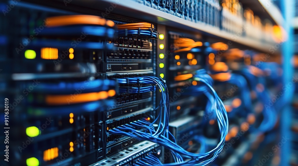 IT jobs with network engineers setting up server racks in a data center, copy space IT jobs with network engineers setting up server racks in a data center, copy space
