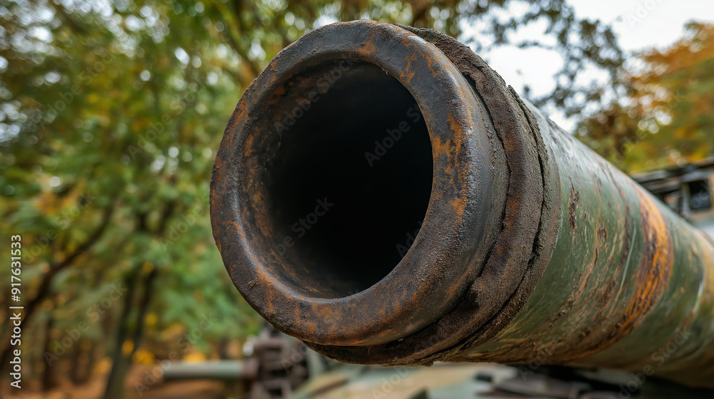Closeup of a weathered tank cannon barrel. Closeup of a weathered tank cannon barrel.