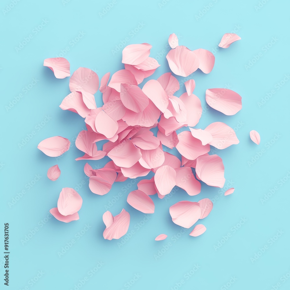 Pink Flower Petals Scattered on a Blue Background Pink Flower Petals Scattered on a Blue Background