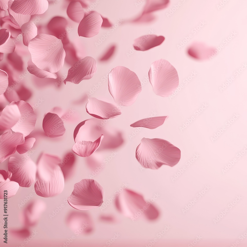 Pink Rose Petals Falling on a Pink Background Pink Rose Petals Falling on a Pink Background
