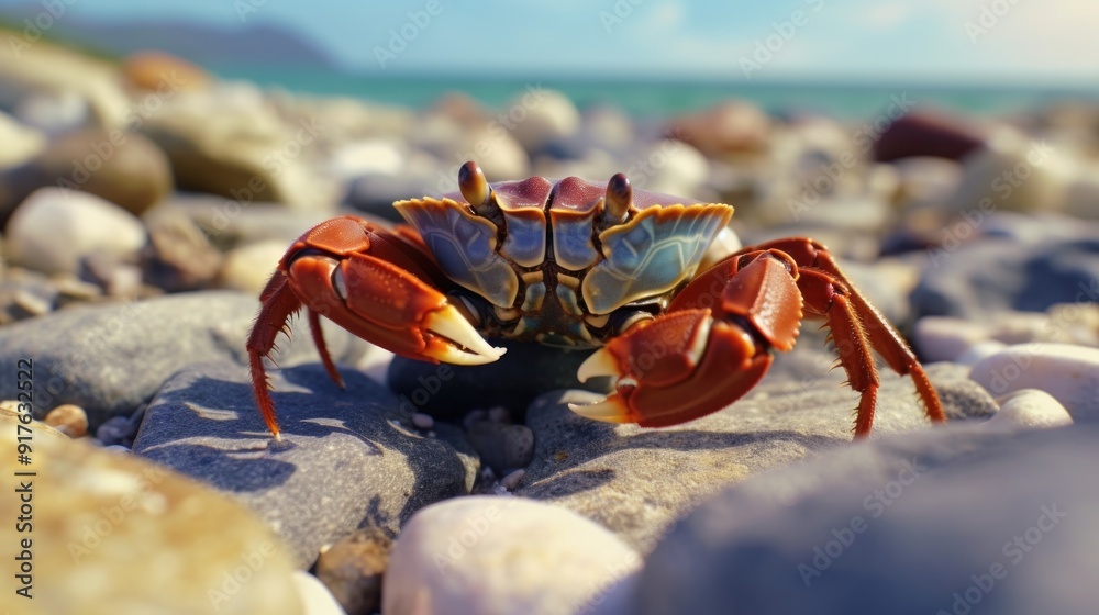 Close Up of a Red Crab on a Rocky Beach Close Up of a Red Crab on a Rocky Beach