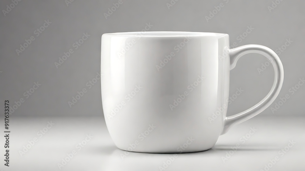 Fototapeta premium High-Resolution Mock-Up of a Classic Ceramic Coffee Mug with a Glossy Finish on a Plain White Background, Featuring Generous Copy Space for Custom Designs or Branding
