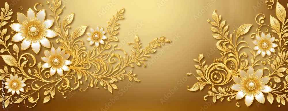 Luxurious Close-Up of Small Golden Flowers in Scattered Pattern Luxurious Close-Up of Small Golden Flowers in Scattered Pattern