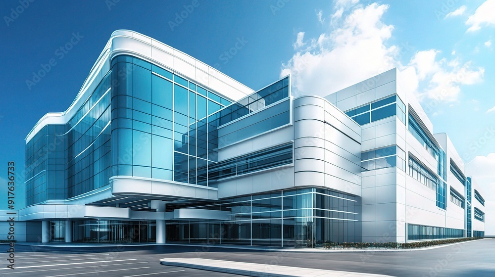Modern Architectural Masterpiece: A gleaming white office building with expansive glass windows basks in the sunlight, showcasing a contemporary design that exudes professionalism and success. Modern Architectural Masterpiece: A gleaming white office building with expansive glass windows basks in the sunlight, showcasing a contemporary design that exudes professionalism and success.