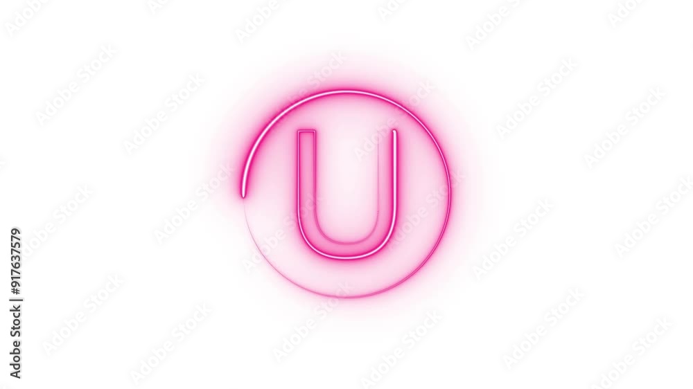 Abstract Bright Neon Light Letter Icon Animation, Neon Alphabet Symbol on Transparent White Background.