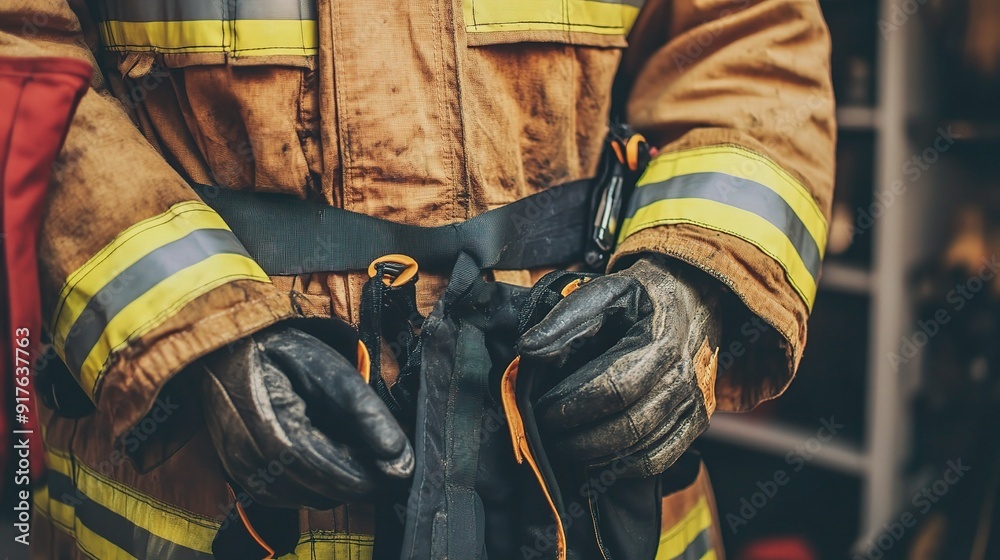 Volunteer firefighter preparing gear before heading out to respond to an emergency, highlighting community spirit