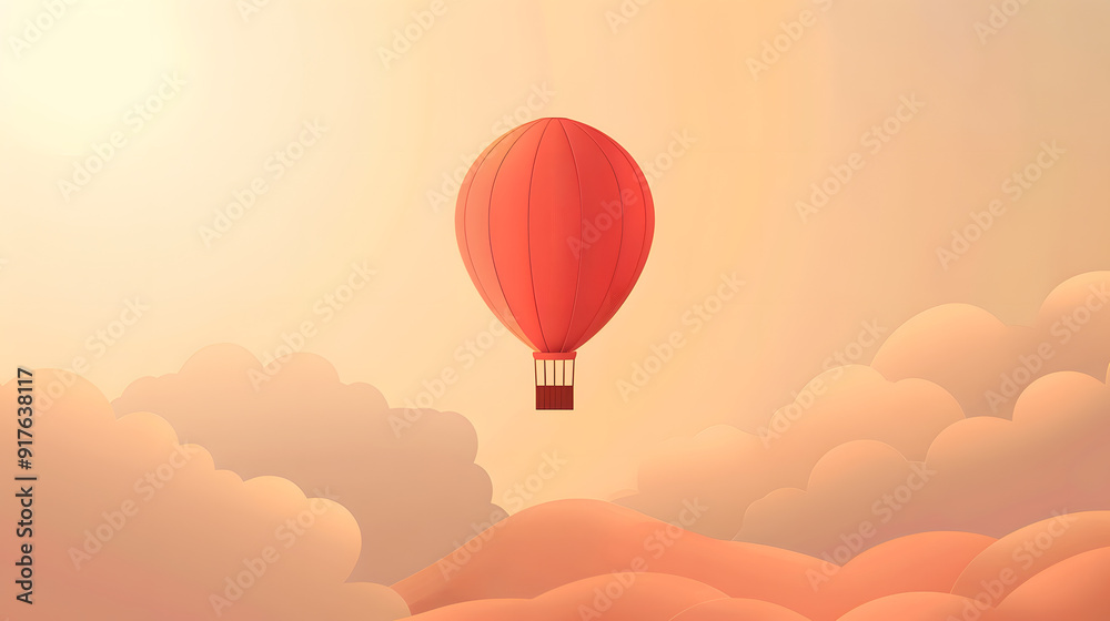 Obraz premium A Minimalist Illustration of a Hot Air Balloon Floating.