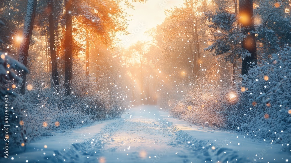 Fototapeta premium Beautiful sparkling winter morning forest