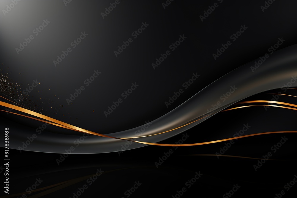 Abstract black and gold wave background with copy space.