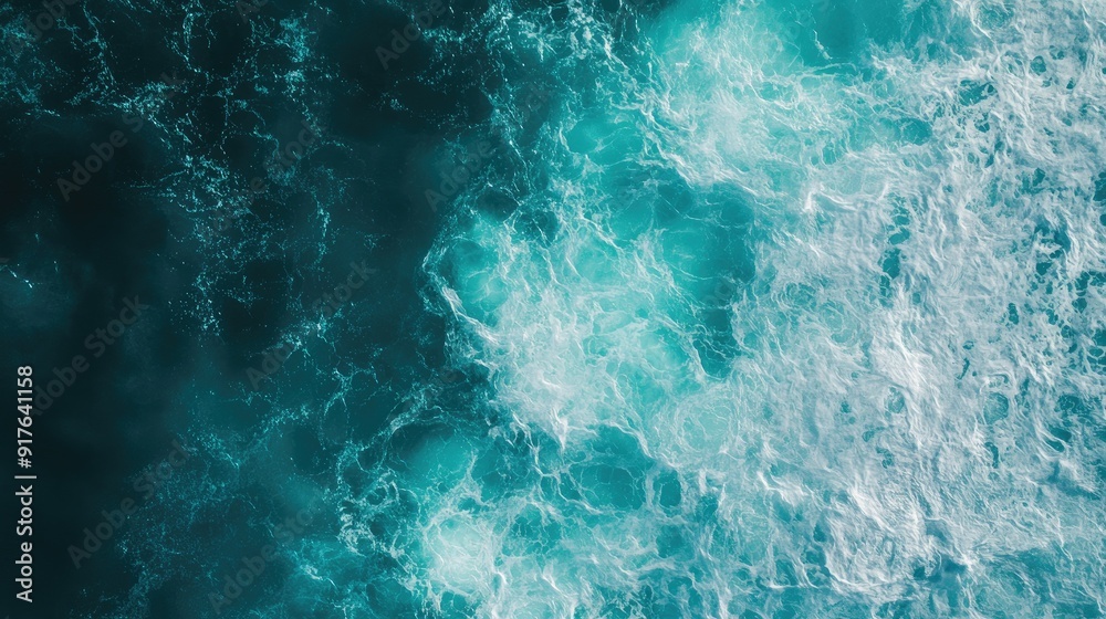 From above aerial view of turquoise ocean water with splashes and foam for abstract natural background and texture. From above aerial view of turquoise ocean water with splashes and foam for abstract natural background and texture.