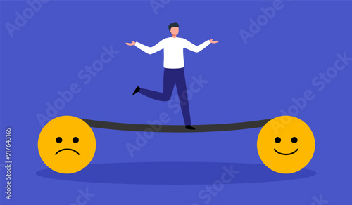 Emotional balance and harmony. Ma walking to positive feeling. Getting rid of negativity and improving mental state vector illustration.