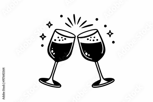 Two glasses of wine. Cheers with wineglasses. Clink glasses icon. Vector illustration
