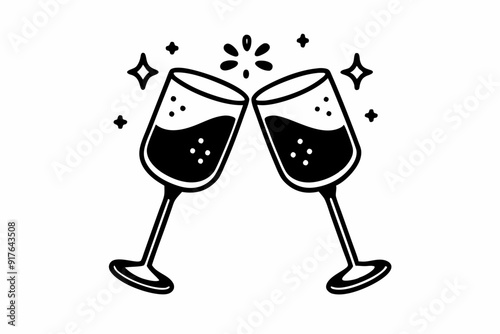 Two glasses of wine. Cheers with wineglasses. Clink glasses icon. Vector illustration
