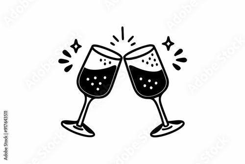 Two glasses of wine. Cheers with wineglasses. Clink glasses icon. Vector illustration
