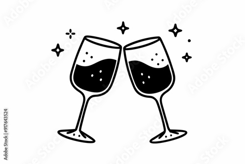 Two glasses of wine. Cheers with wineglasses. Clink glasses icon. Vector illustration
