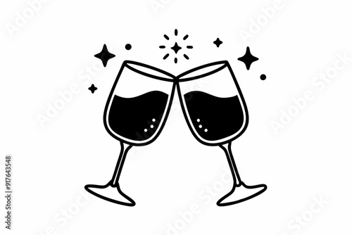 Two glasses of wine. Cheers with wineglasses. Clink glasses icon. Vector illustration
