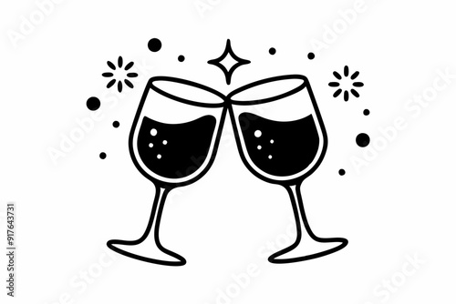 Two glasses of wine. Cheers with wineglasses. Clink glasses icon. Vector illustration
