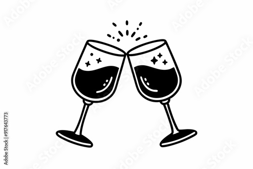 Two glasses of wine. Cheers with wineglasses. Clink glasses icon. Vector illustration
