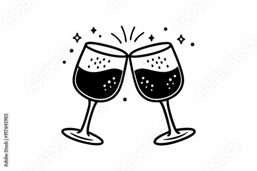 Clink glasses champagnes black vector icon. Two wine glass cheers vector icon. Celebrate party
