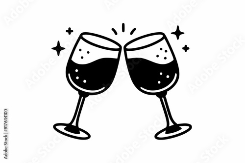 Clink glasses champagnes black vector icon. Two wine glass cheers vector icon. Celebrate party
