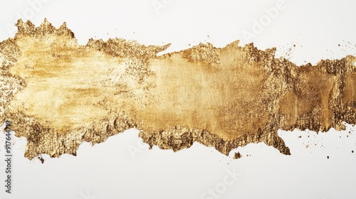 Gold glitter and bronze color blot. Abstract torn piece of metal leaf potal paper on white background. Collection photo