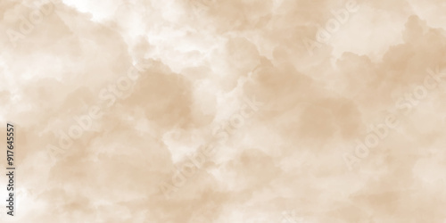 Beige watercolor background with a soft cloud texture mix of brown and white tones with scattered clouds, creating contrast features a beautiful display of cumulus clouds in shades of brown sky. photo