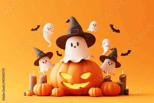 3d Halloween background, Halloween theme background, cute Halloween theme