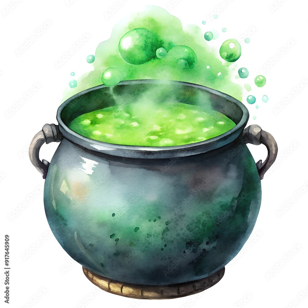 Mysterious Bubbling Cauldron with Green Potion Fantasy Magic Illustration Mysterious Bubbling Cauldron with Green Potion Fantasy Magic Illustration