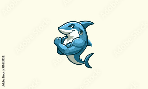 character shark body builder vector illustration mascot design