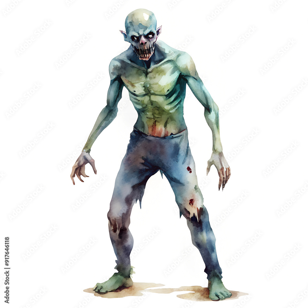 Watercolor Zombie Illustration Scary Undead Monster in Detailed Artwork Watercolor Zombie Illustration Scary Undead Monster in Detailed Artwork