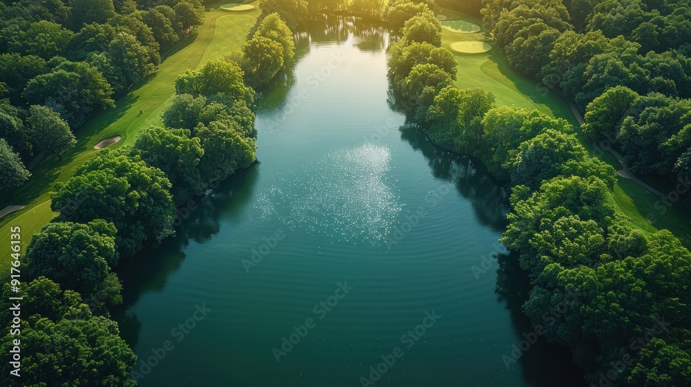 Aerial View of a Serene Golf Course with a Winding Lake Aerial View of a Serene Golf Course with a Winding Lake