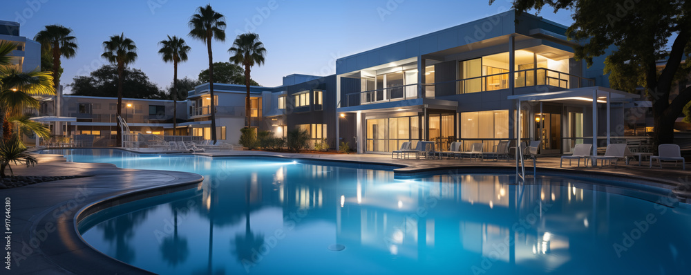 a stylish apartment complex featuring modern architecture and communal amenities like a pool and gym a stylish apartment complex featuring modern architecture and communal amenities like a pool and gym