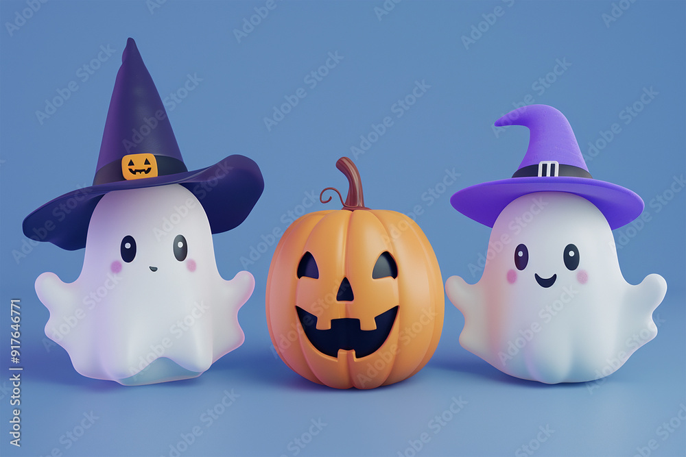 Fototapeta premium 3d Halloween background, Halloween theme background, cute Halloween theme