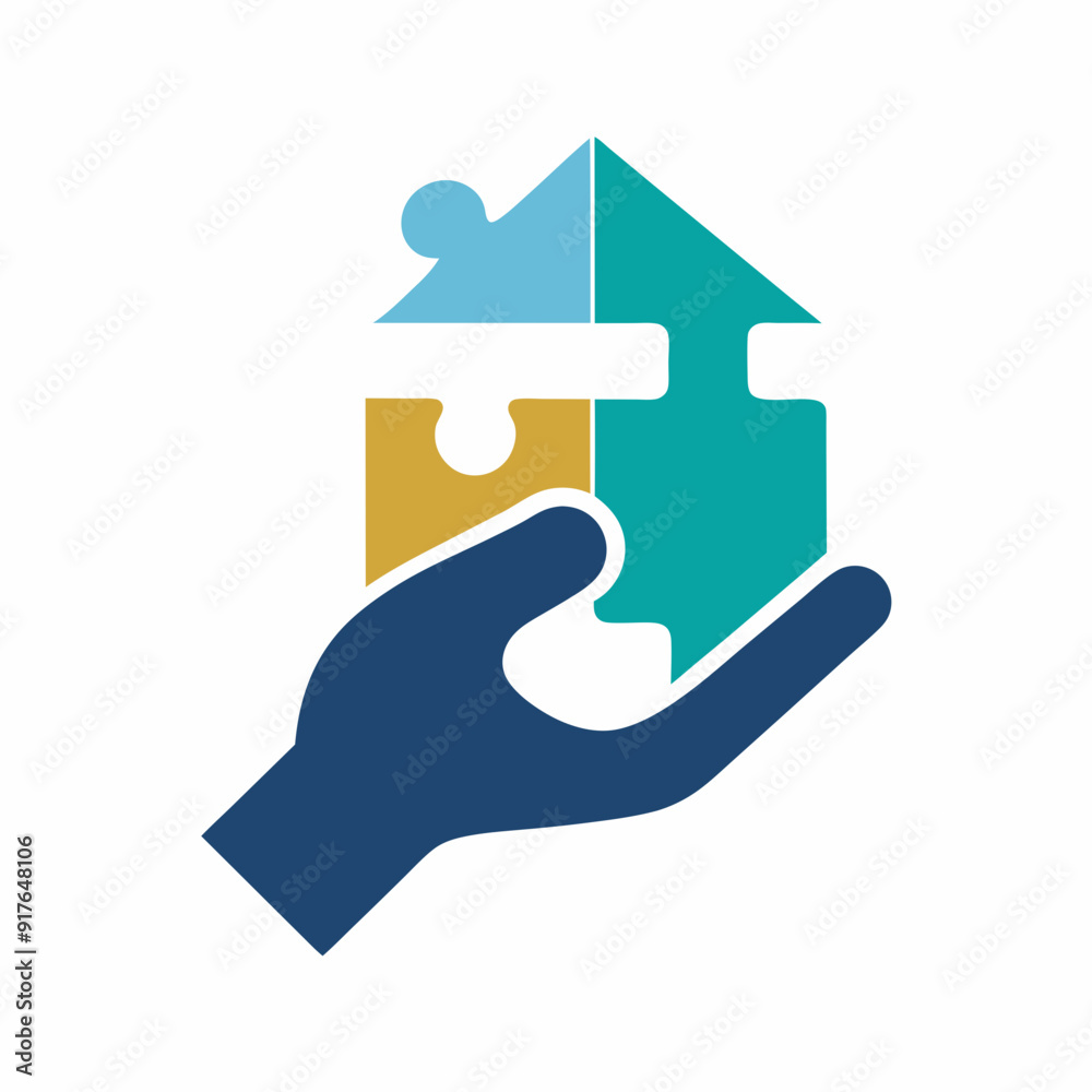 Puzzle House Logo Template Design. Hand puzzle logo design vector art Illustration. Puzzle House Logo Template Design. Hand puzzle logo design vector art Illustration.