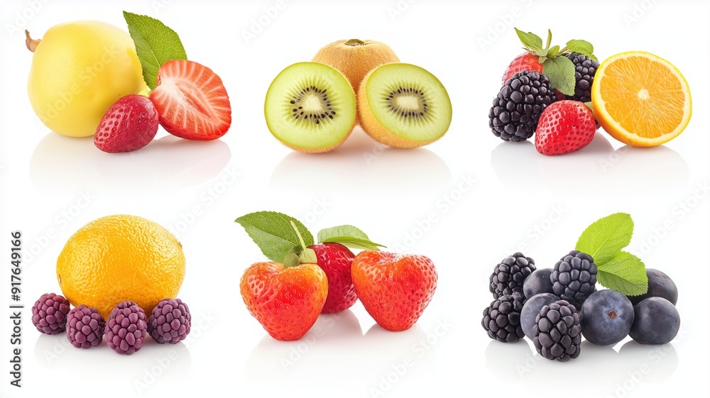 Set of fruits isolated on white background, flat design Set of fruits isolated on white background, flat design