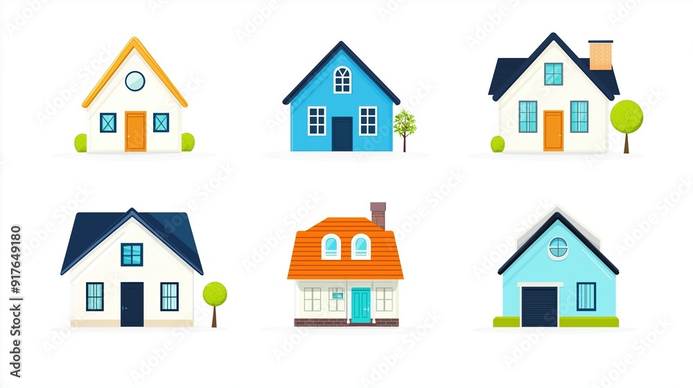 Set of home isolated on white background, flat design Set of home isolated on white background, flat design