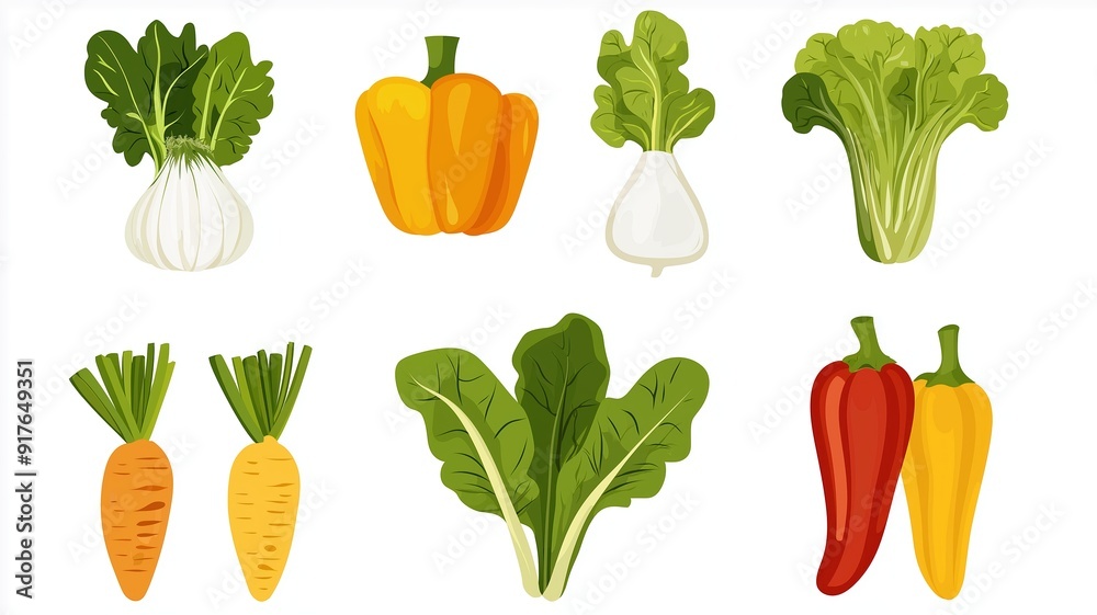 Set of vegetables isolated on white background, flat design Set of vegetables isolated on white background, flat design