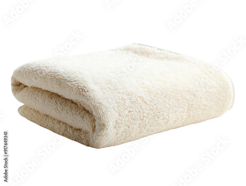 Folded soft white plush towel on a clean white background, creating a sense of spa-like comfort and luxury for your bathroom or wellness setting. PNG, Transparent, No Background