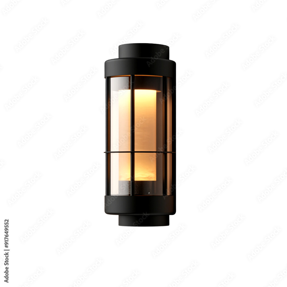 Modern cylindrical wall lamp with a warm glow, featuring a black metal frame and clear glass. Perfect for contemporary interior decor. PNG, Transparent, No Background Modern cylindrical wall lamp with a warm glow, featuring a black metal frame and clear glass. Perfect for contemporary interior decor. PNG, Transparent, No Background