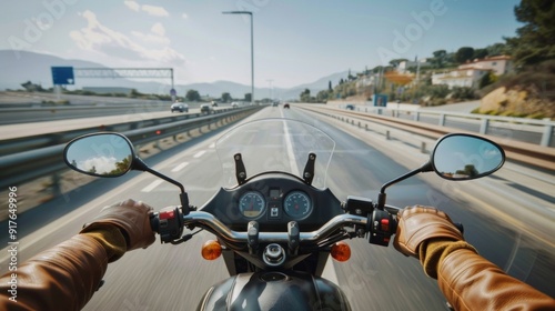 Riding a motorcycle during by highway photo