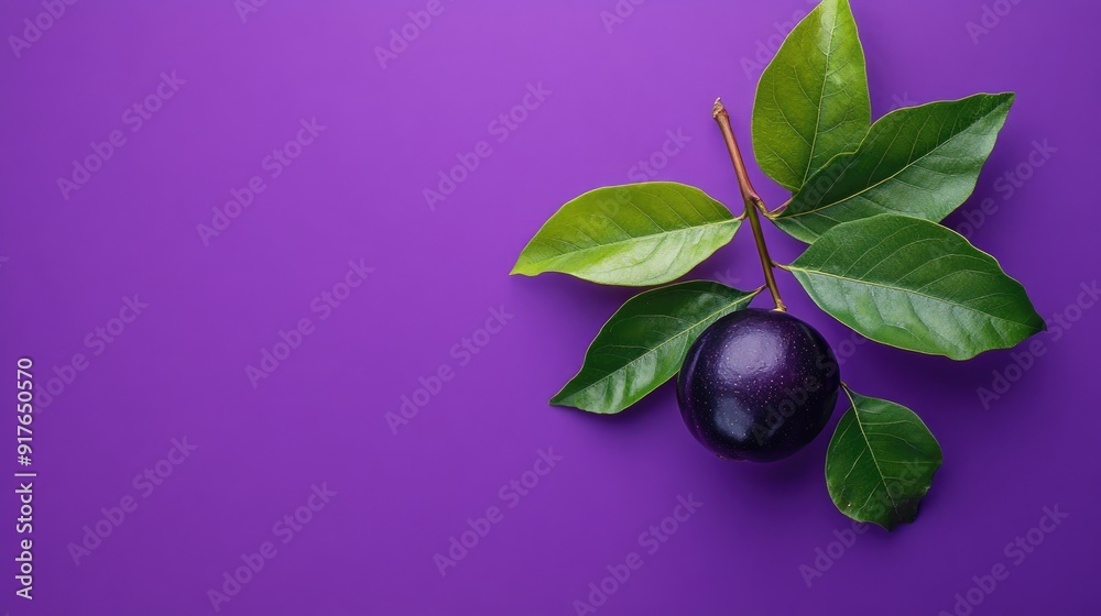 A single jaboticaba on a vibrant purple background, with space for copy. A single jaboticaba on a vibrant purple background, with space for copy.