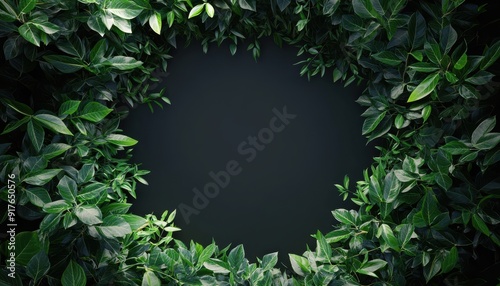 A lush green frame of leaves surrounds a dark background, perfect for nature-themed designs or text overlays.