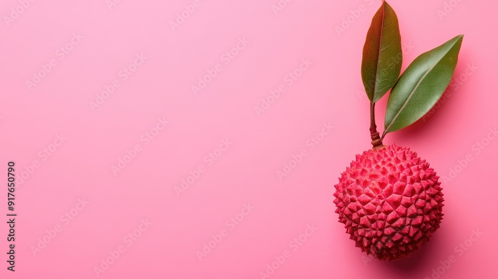 A single lychee on a bright pink background, leaving space for your message. A single lychee on a bright pink background, leaving space for your message.