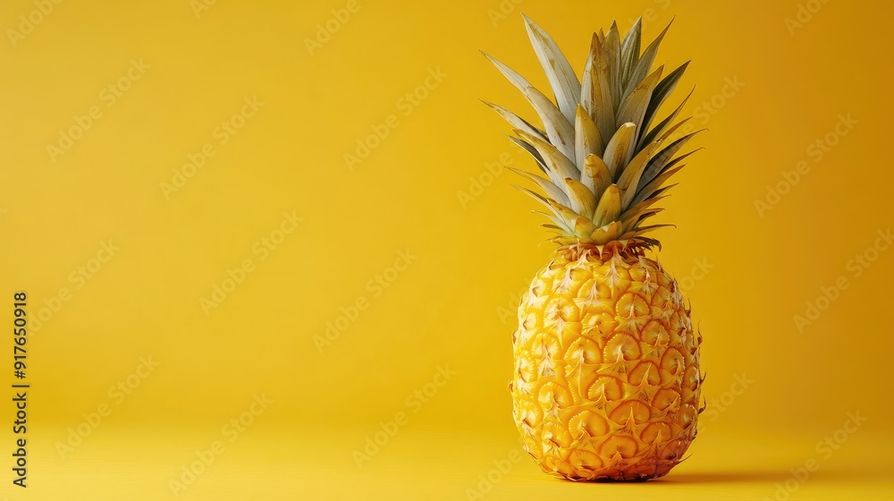 A single pineapple on a vibrant yellow background, with space for copy.