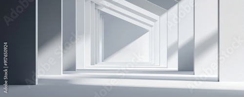 A minimalist interior featuring geometric lines and soft shadows  creating an illusion of depth and space.